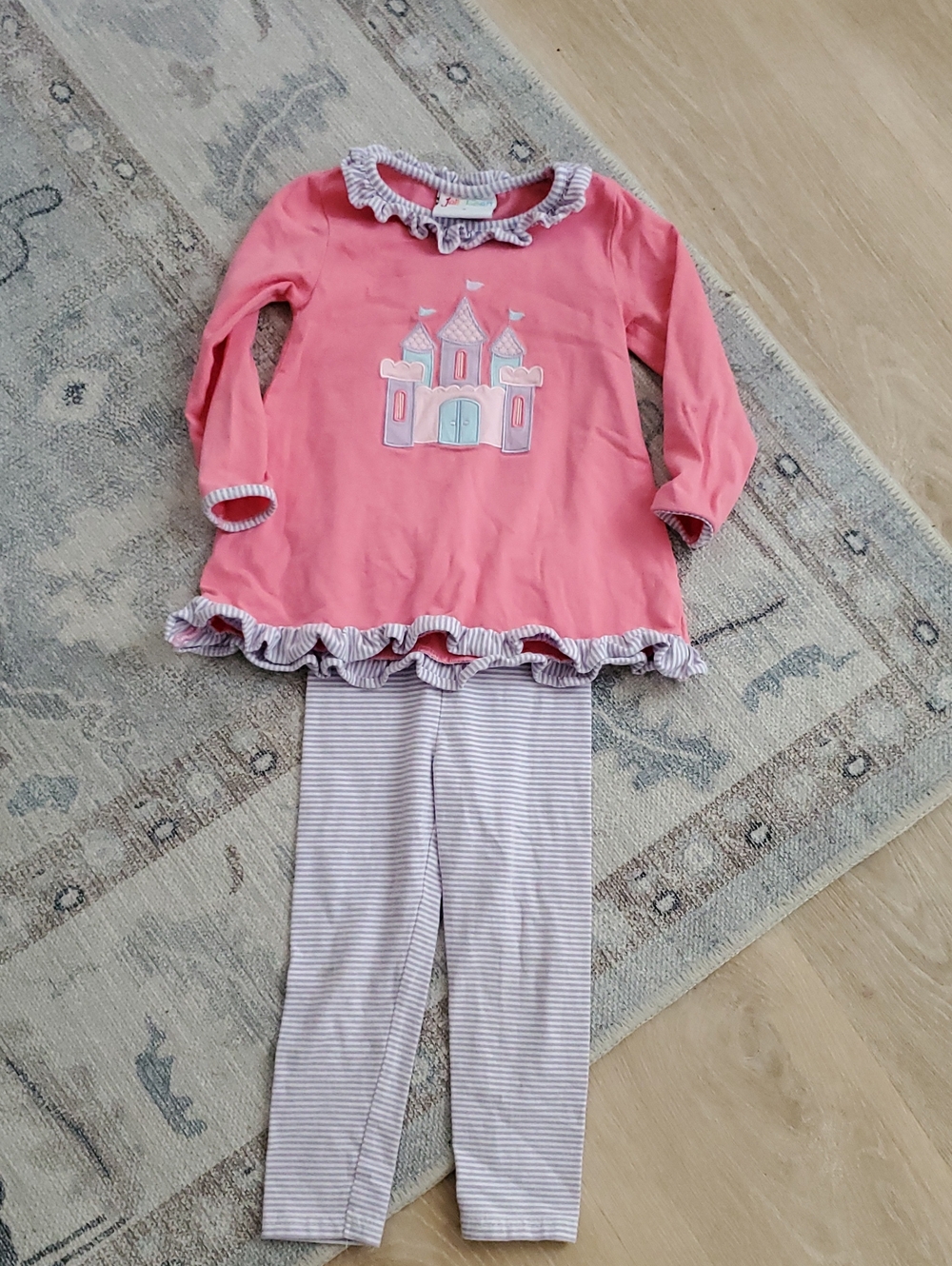 Jellybean Toddler Girls Princess Castle Applique Ruffle Set Matching Outfit Sz2